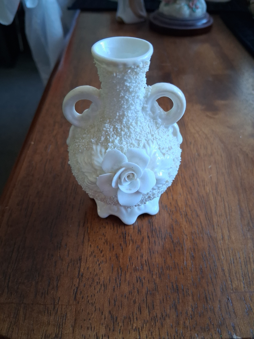 Textured White Ceramic Bud Vase with Sculpted Rose Accent